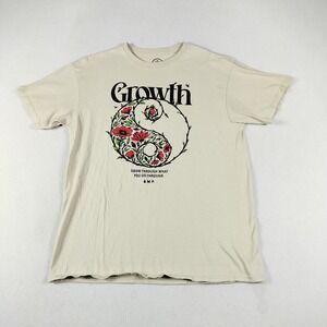 DOM Shirt Mens Large Growth Graphic Floral Yin Yang Inspirational‎ Quote Tee
